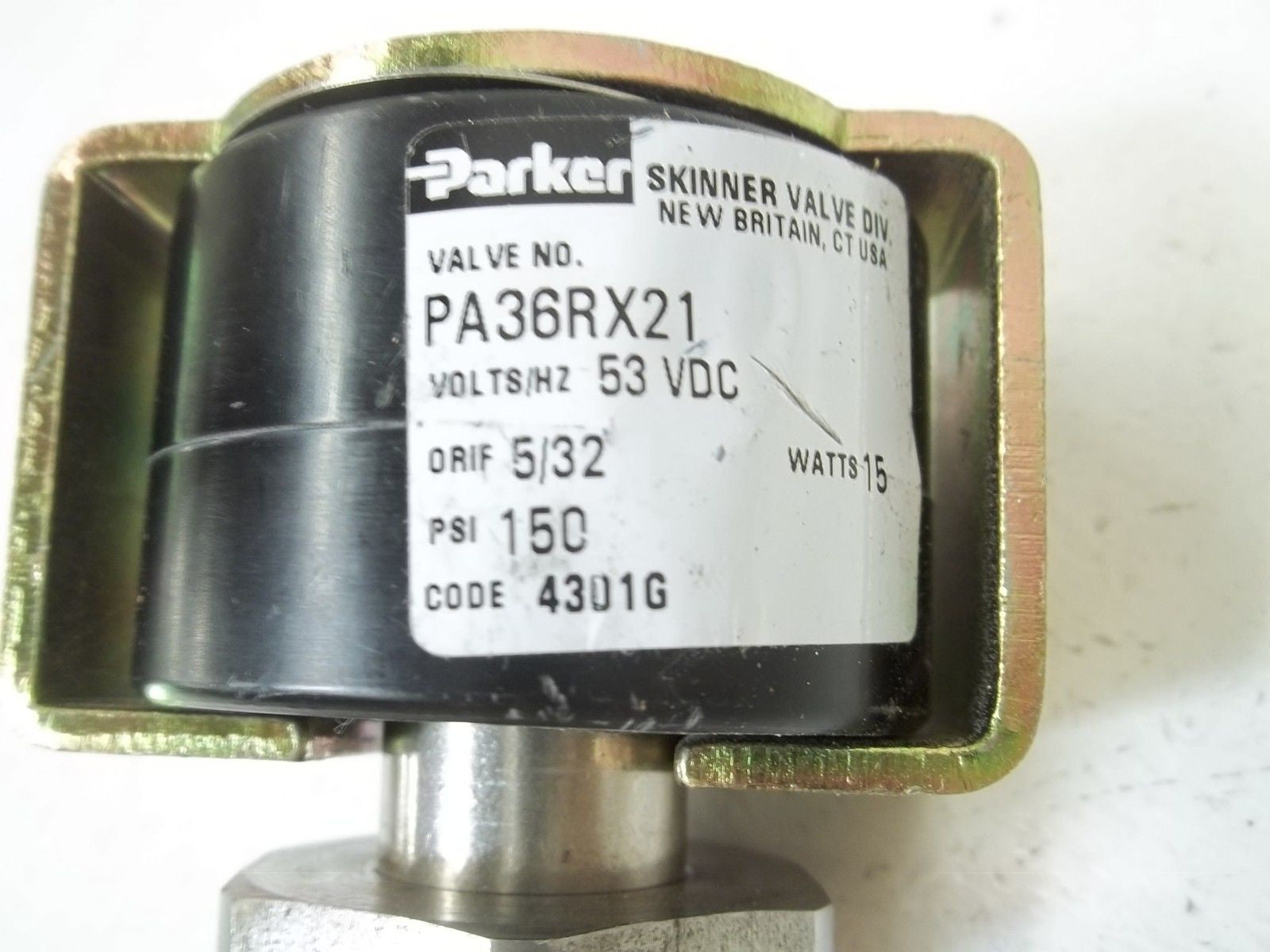 PARKER PA36RX21 SOLENOID COIL 53VDC *USED*