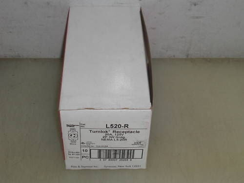 PASS & SEYMOUR 10 PC TURNLOK RECEPTACLE L520-R *NEW*