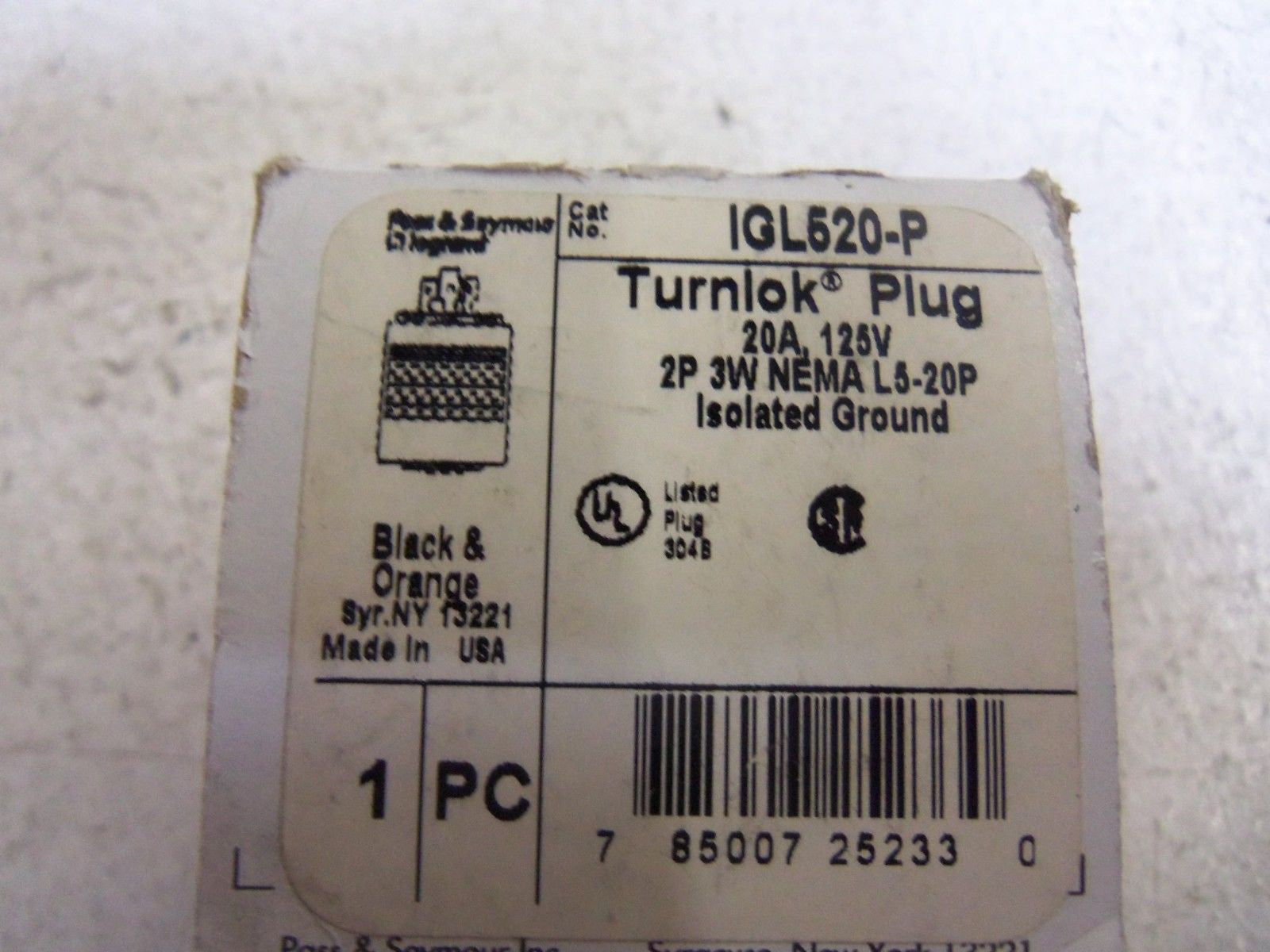 PASS & SEYMOUR TURNLOK IGL520-P PLUG *NEW IN BOX*