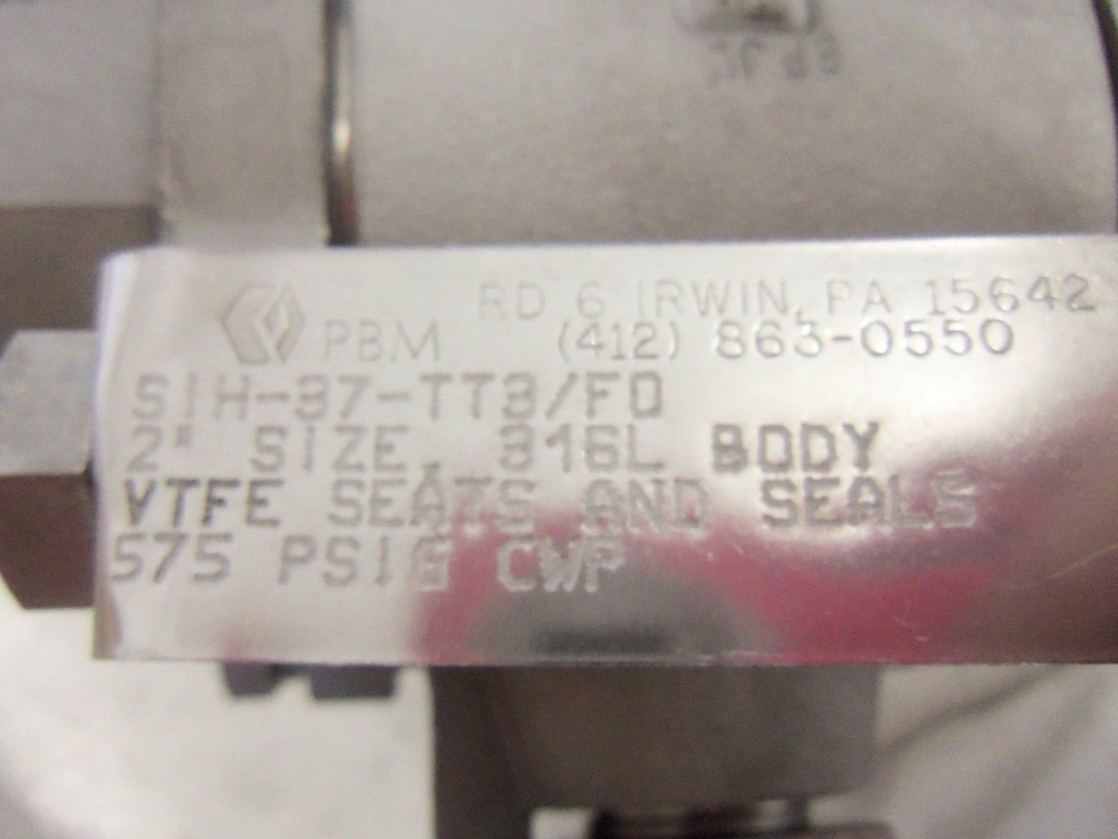 PBM SIH-37-TT3/F0 BALL VALVE *USED*