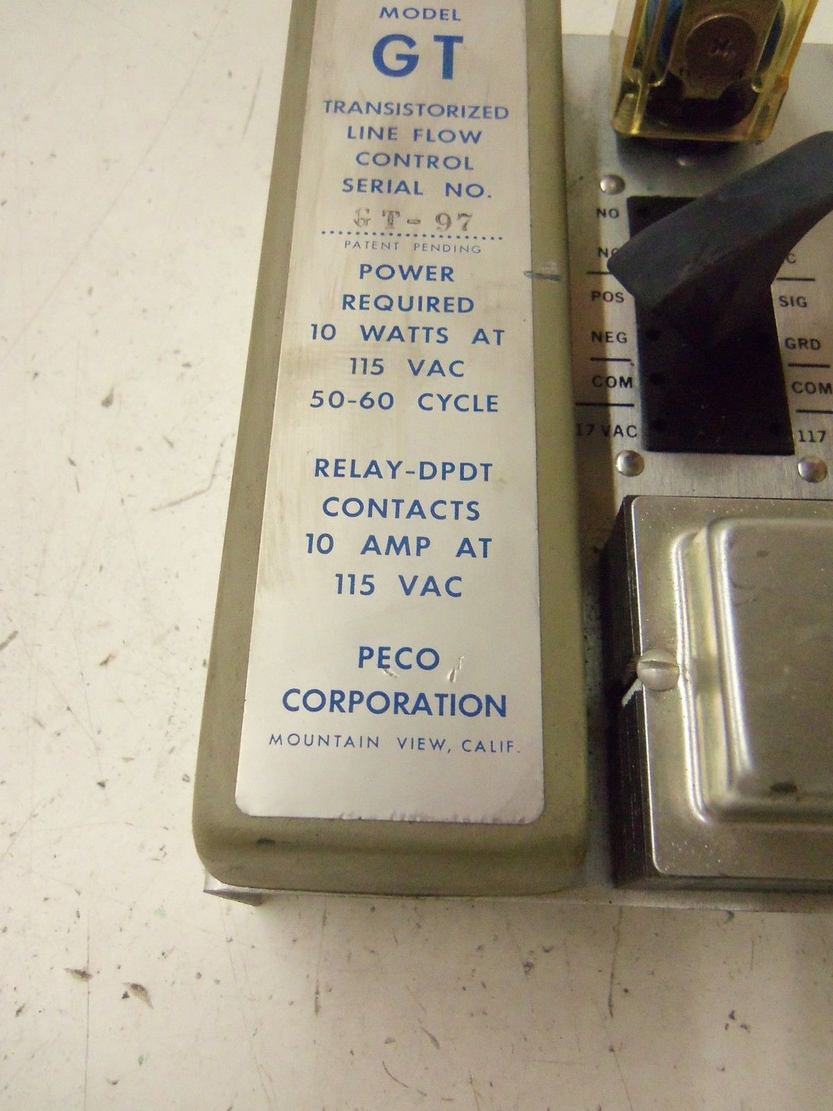 PECO TRANSISTORIZED LINE FLOW CONTROL MODEL GT  *USED*