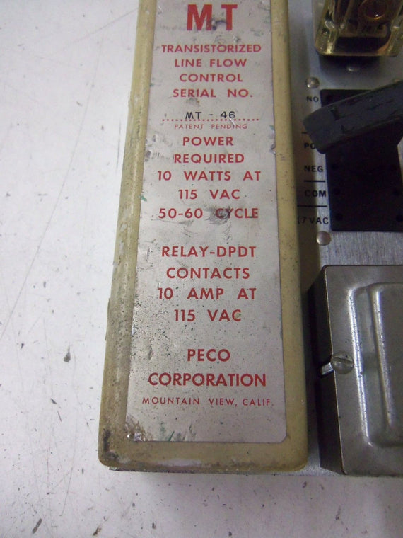 PECO TRANSISTORIZED LINE FLOW CONTROL MODEL MT *USED*