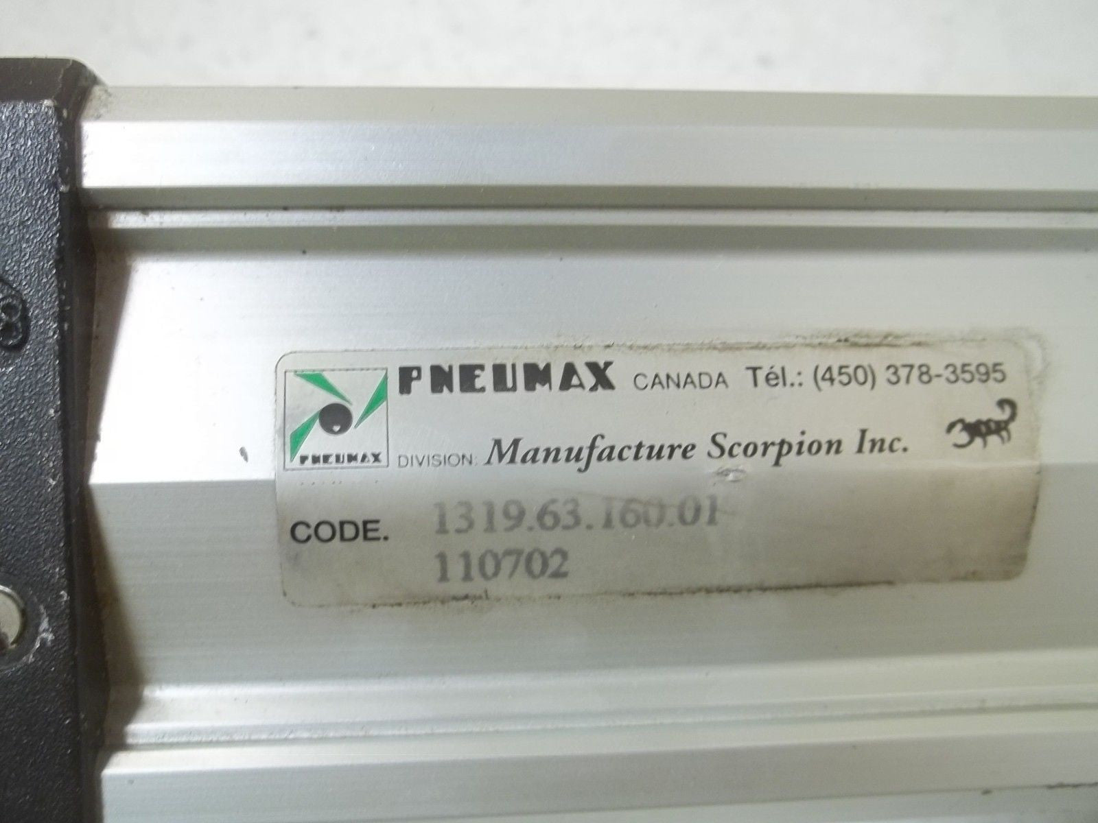 PENUMAX 1319.63.160.01 PNEUMATIC CYLINDER *USED*