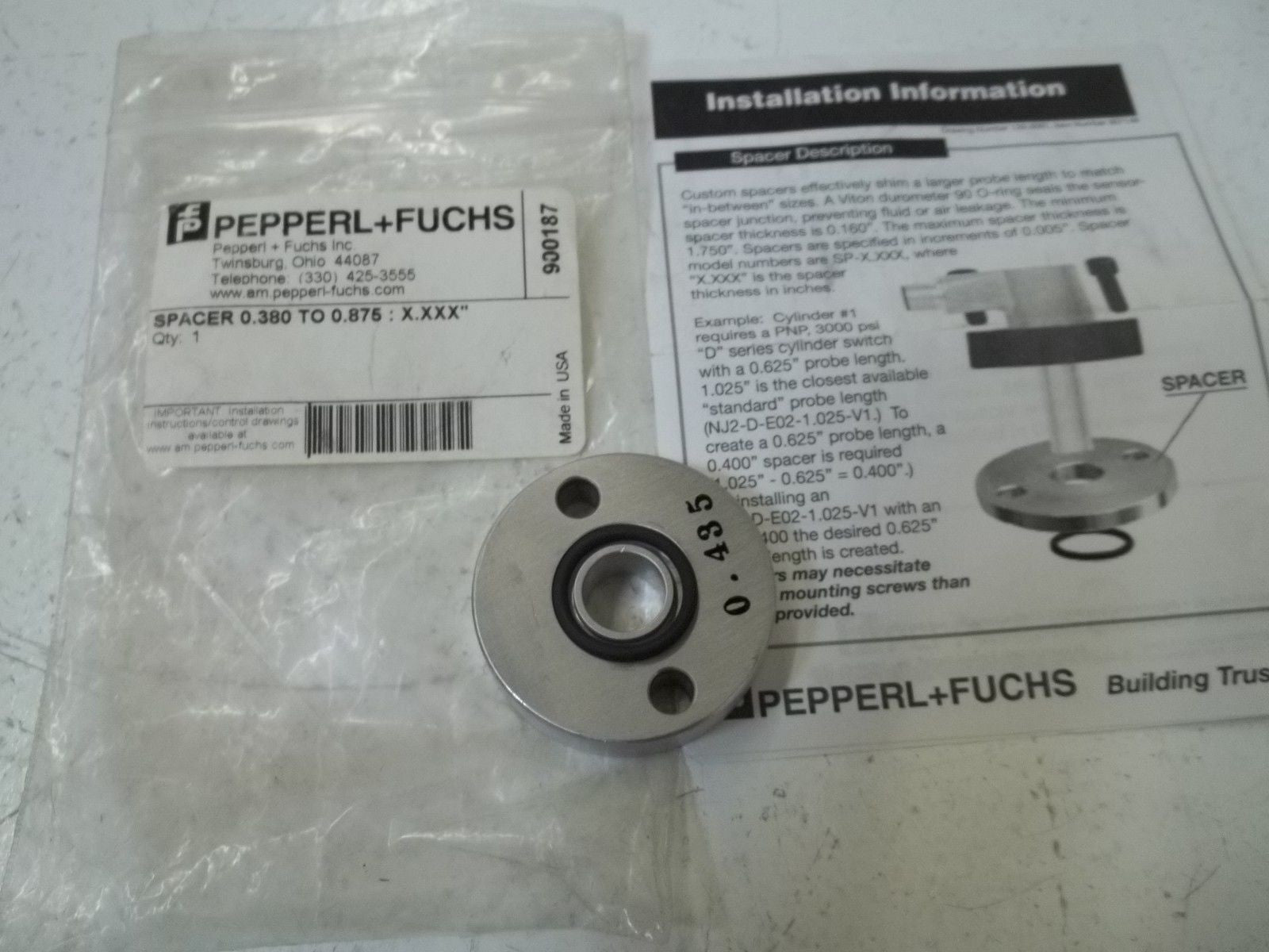 PEPPERL+FUCHS SPACER 0.380 TO 0.875: X.XXX" *NEW NO BOX*