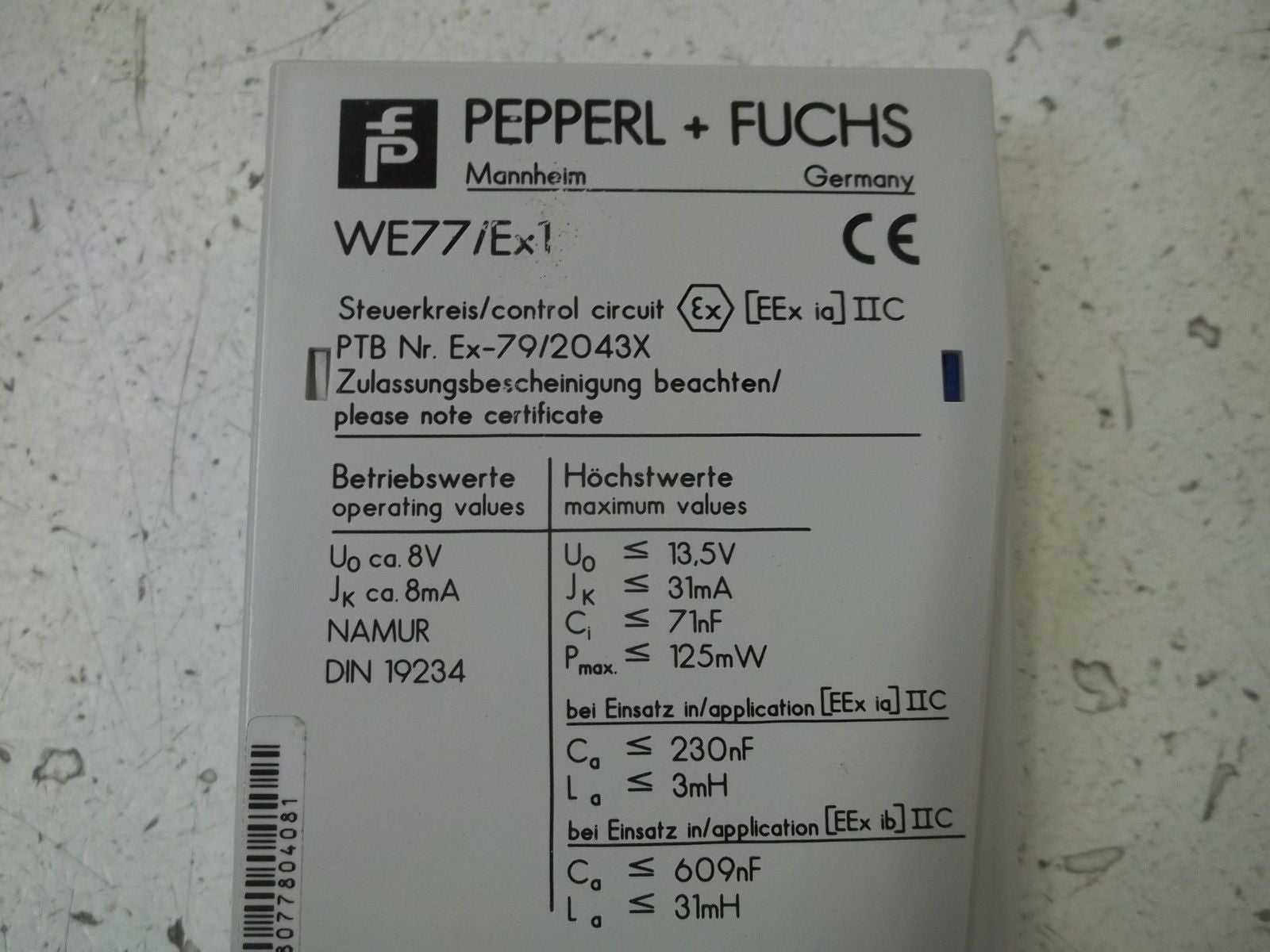 PEPPERL+FUCHS WE77/EX-1 01666S 115VAC *NEW IN BOX*