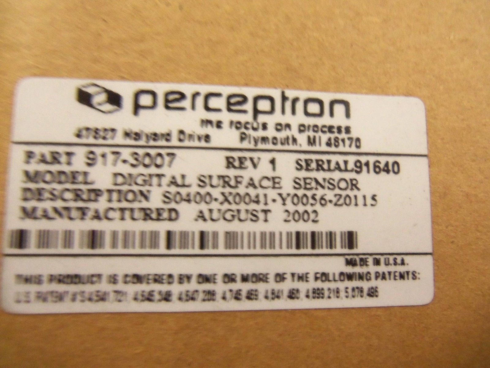 PERCEPTION DIGITAL SURFACE SENSOR S0400-X0041-Y0056-Z0115 *REPAIRED*