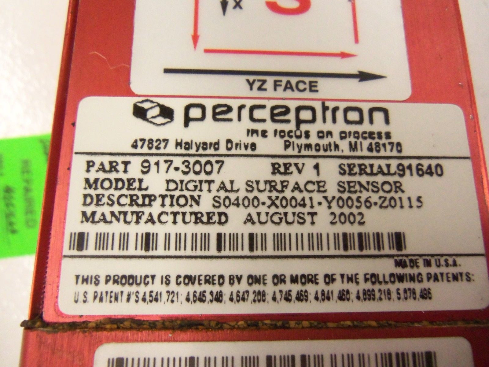 PERCEPTION DIGITAL SURFACE SENSOR S0400-X0041-Y0056-Z0115 *REPAIRED*