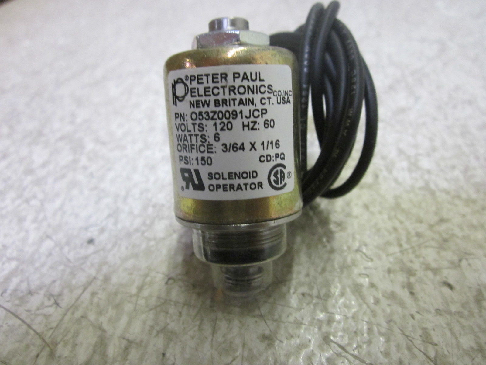 PETER PAUL O53Z0091JCP SOLENOID OPERATOR 120VAC 150PSI  *NEW IN BOX*