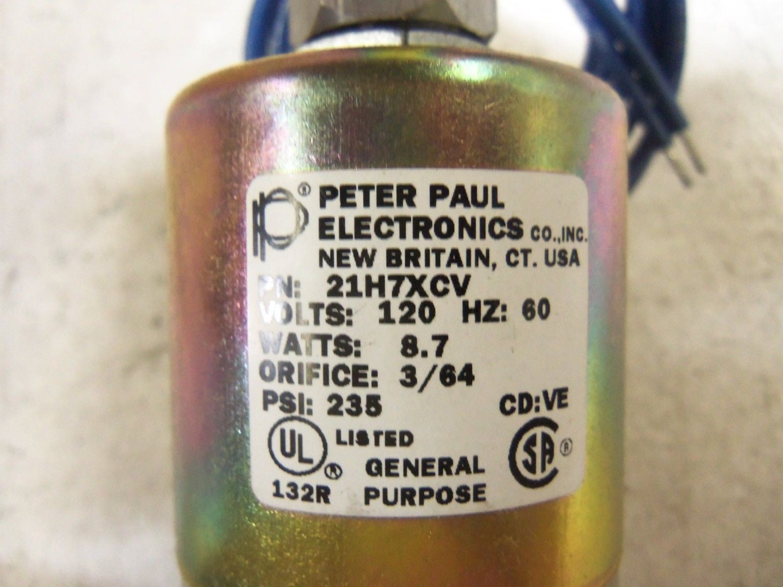 PETER PAUL SOLENOID VALVE 21H7XCV 120/60 *NEW IN BOX*
