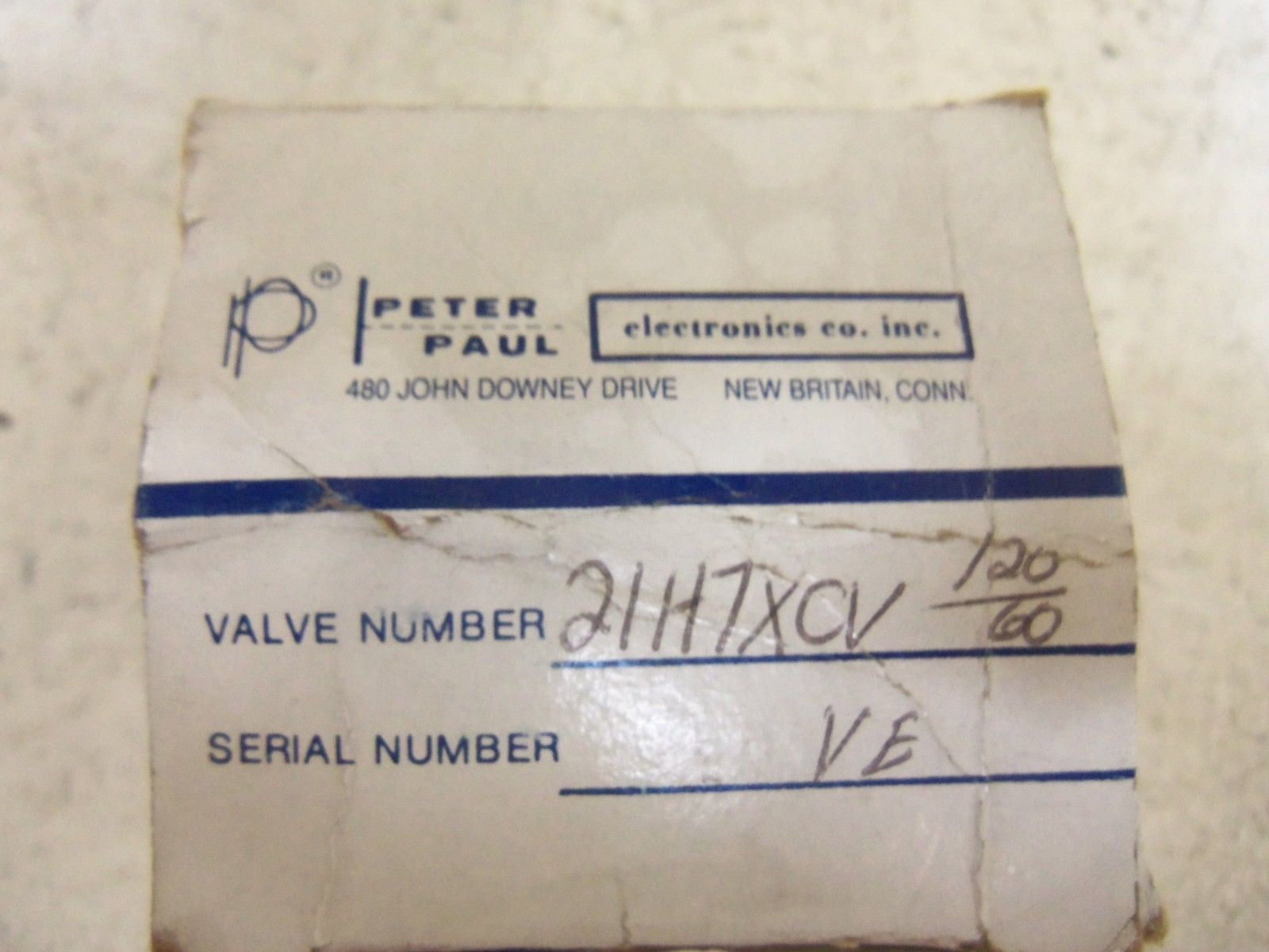 PETER PAUL SOLENOID VALVE 21H7XCV 120/60 *NEW IN BOX*