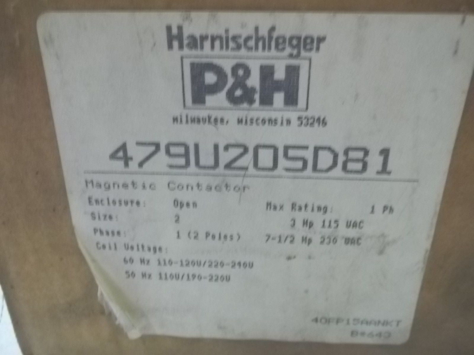 P&H 479U205D81 MAGNETIC CONTACTOR *USED*