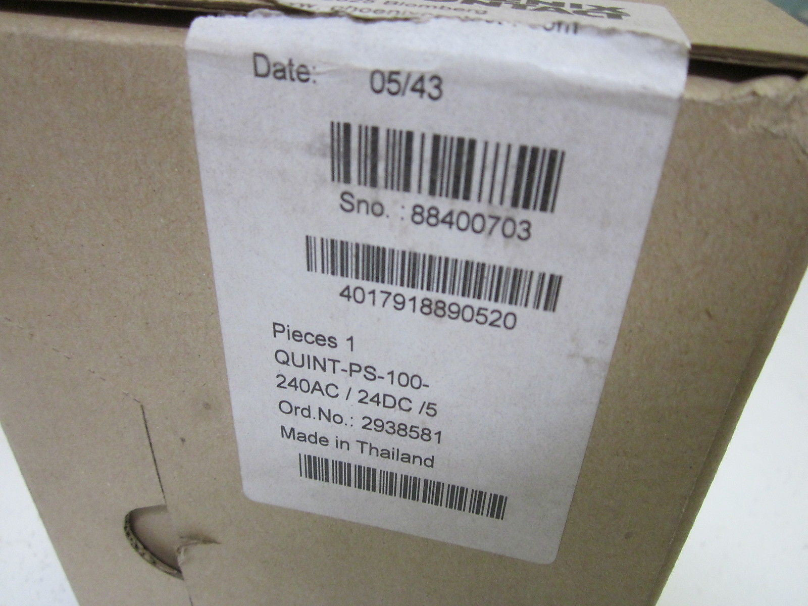 PHOENIX CONTACT QUINT-PS-100-240AC/24DC/5 POWER SUPPLY (AS PIC.) *NEW IN BOX*