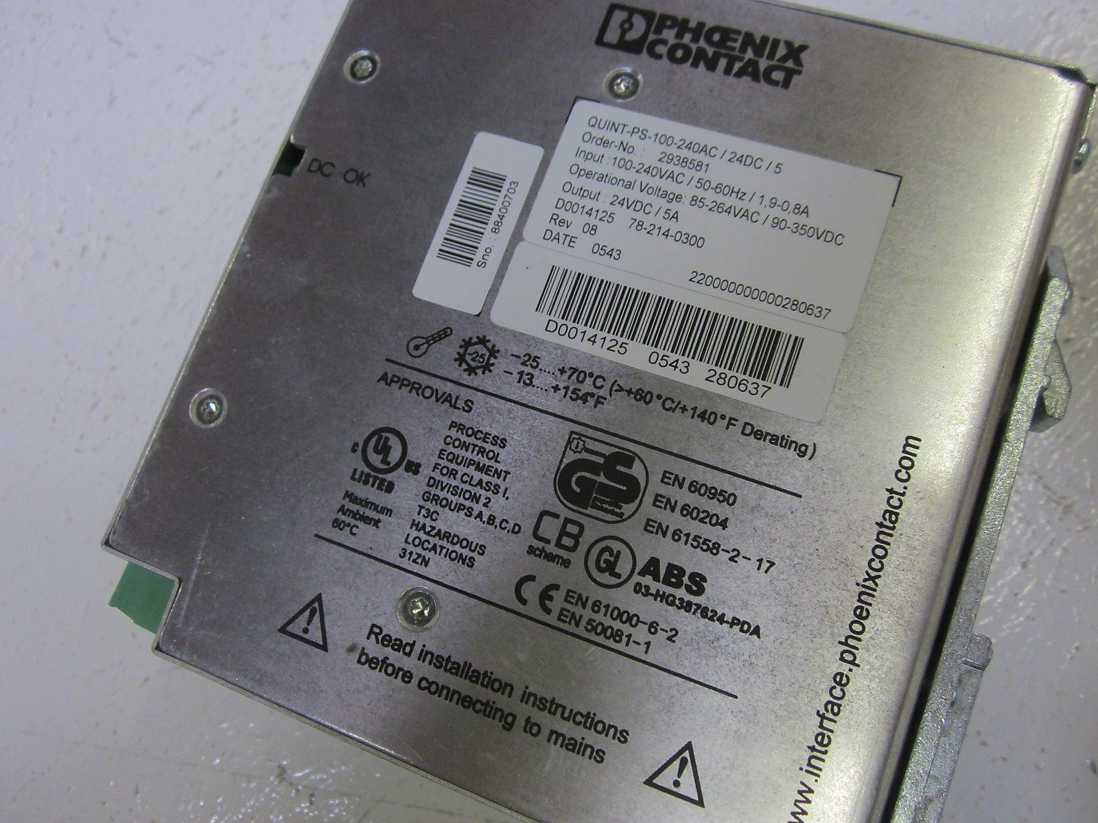 PHOENIX CONTACT QUINT-PS-100-240AC/24DC/5 POWER SUPPLY (AS PIC.) *NEW IN BOX*