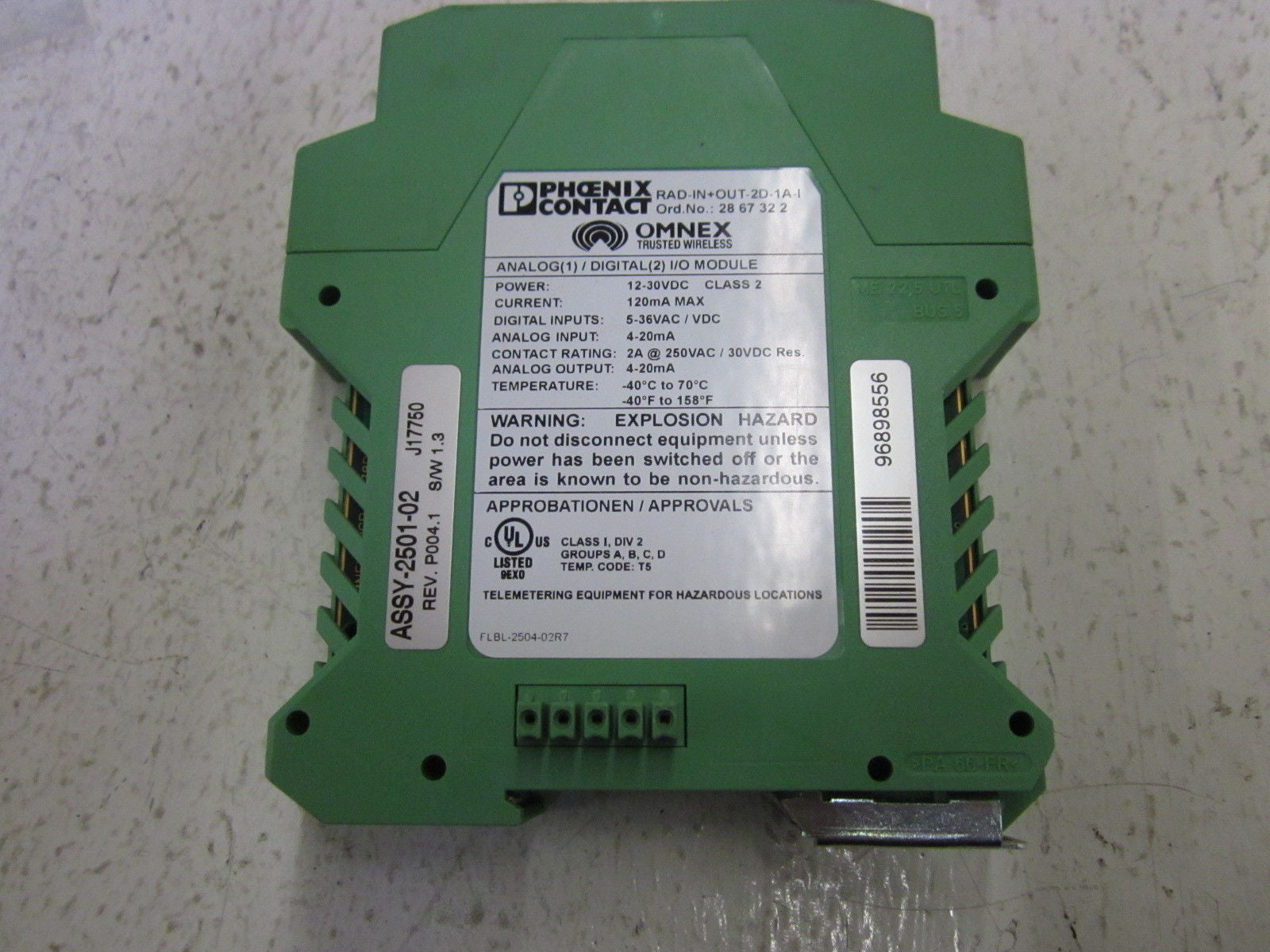 PHOENIX CONTACT RAD-IN+OUT-2D-1A-I EXTENSION MODULE *USED*