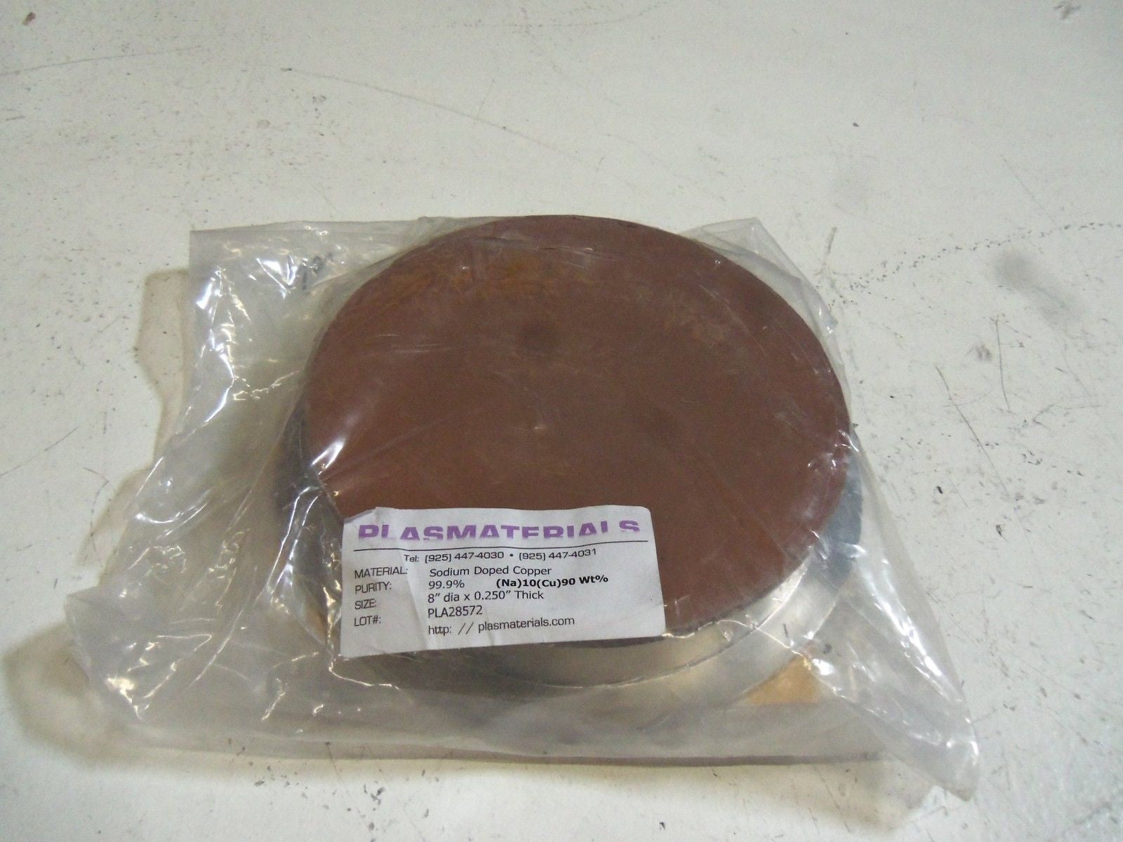 PLASMATERIALS PLA28572 8" DIA x 0.250" THICK *NEW NO BOX*