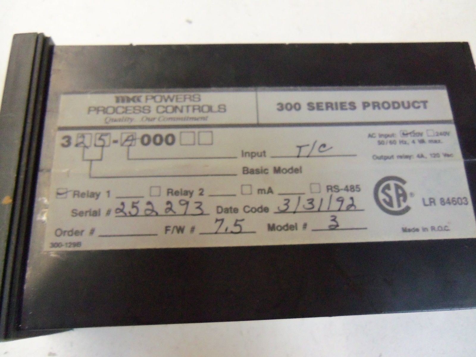 POWERS PROCESS CONTROLS 325-A000 *NEW NO BOX*