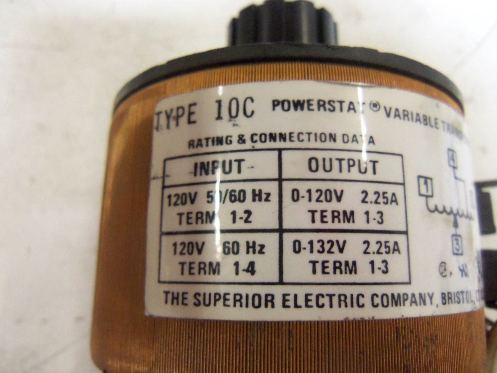 SUPERIOR ELECTRIC POWERSTAT TYPE 10C VARIABLE TRANSFORMER *USED*