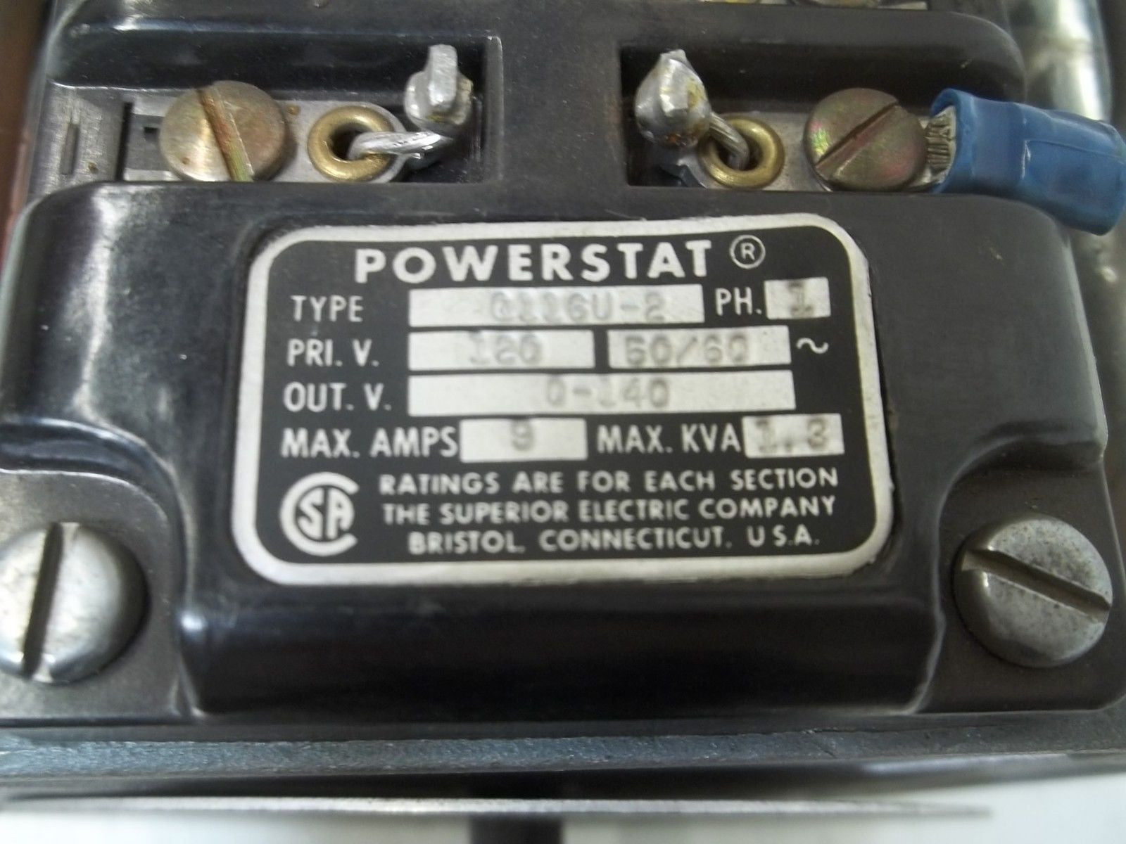 POWERSTAT Q116U-2 VARIABLE TRANSFORMER *USED*
