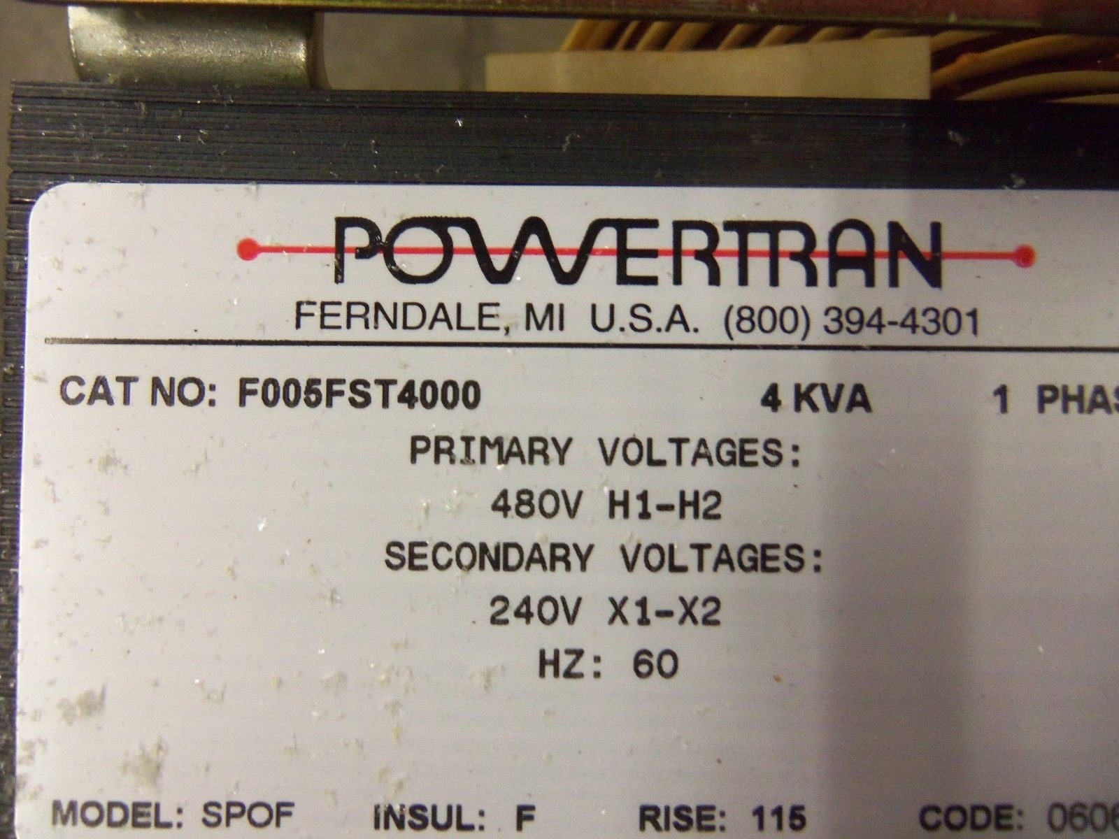 POWERTRAN F005FST4000 TRANSFORMER *NEW IN BOX*