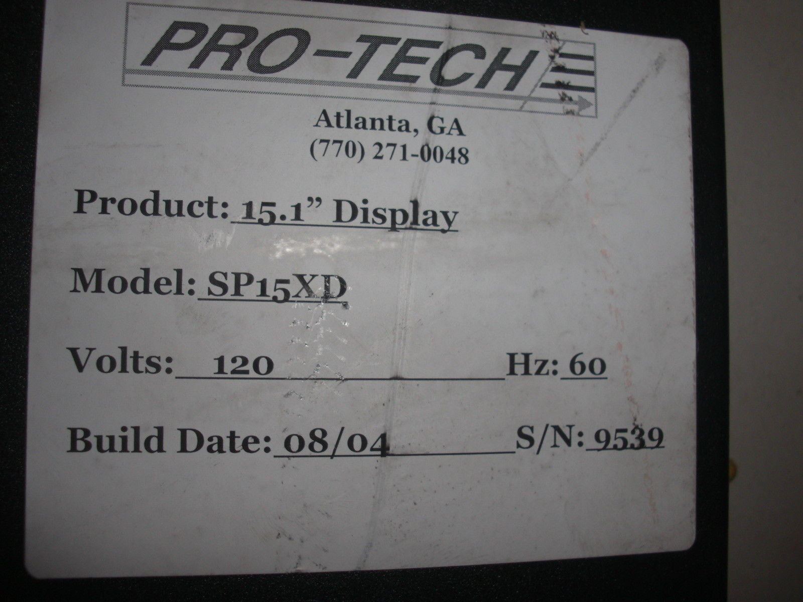 PRO-TECH SP15-XT SLIM PANEL DISPLAY *USED*