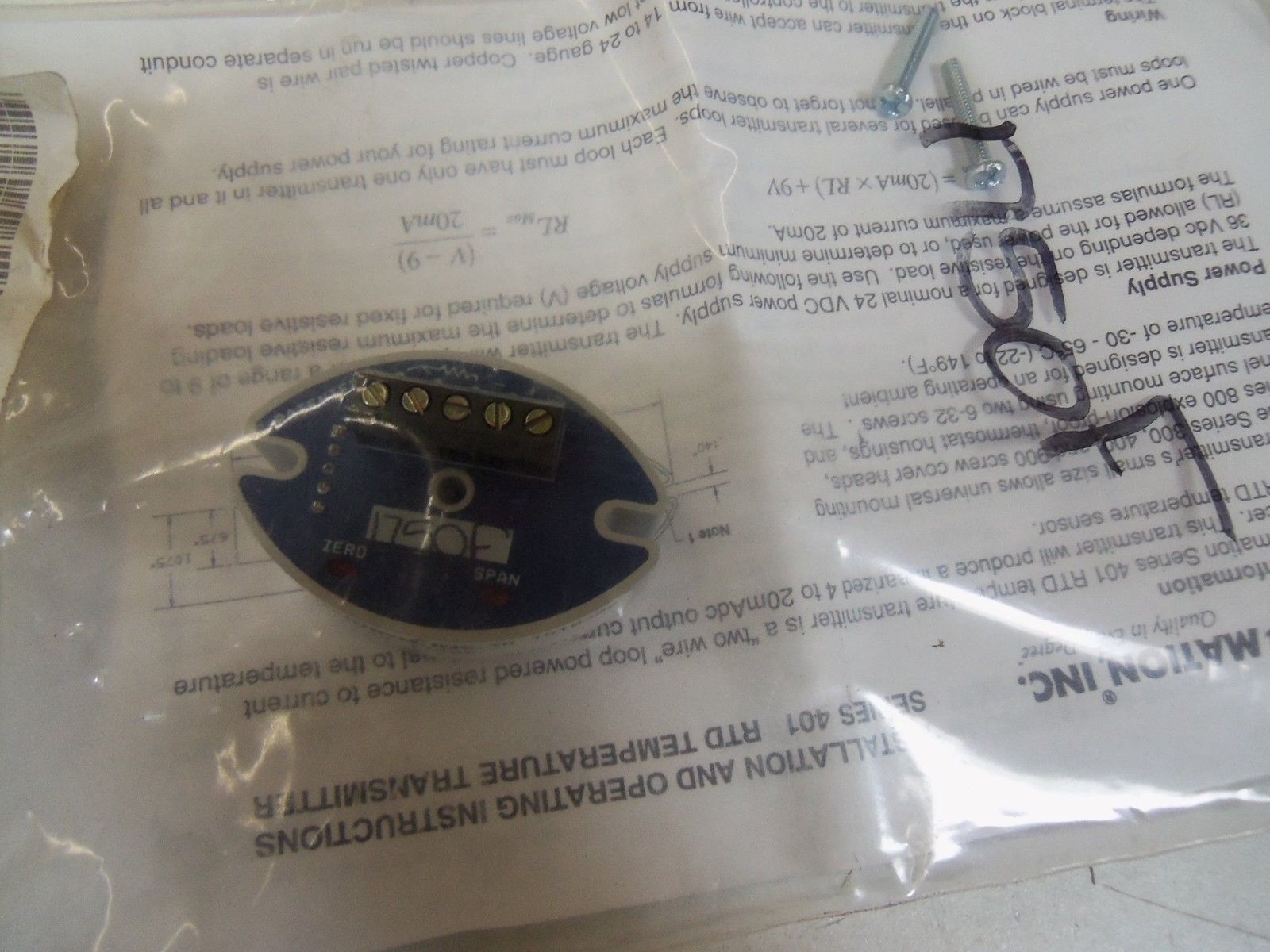 PYROMATION, INC. 401-85U-1750F TEMPERATURE TRANSMITTER *NEW IN FACTORY BAG*