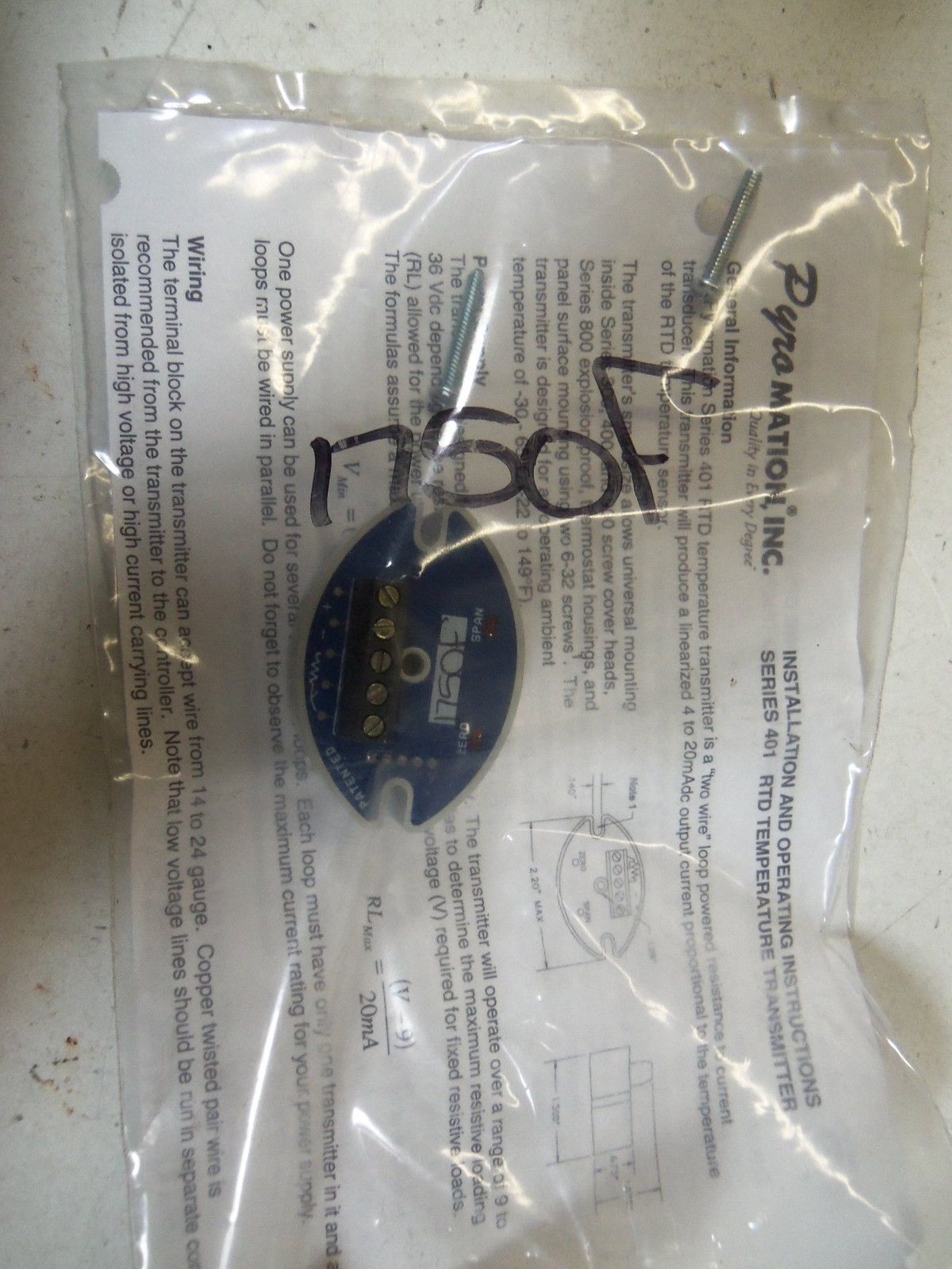PYROMATION, INC. 401-85U-1750F TEMPERATURE TRANSMITTER *NEW IN FACTORY BAG*