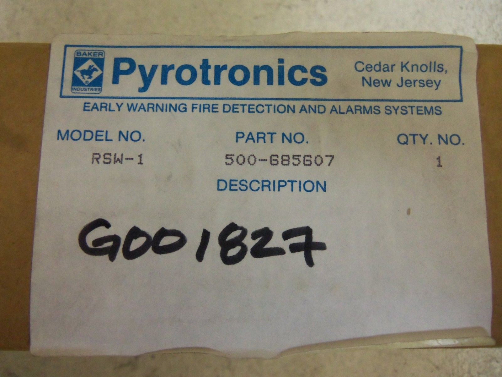 PYROTRONICS RSW-1 FIRE ALARM SWITCH *NEW IN BOX*