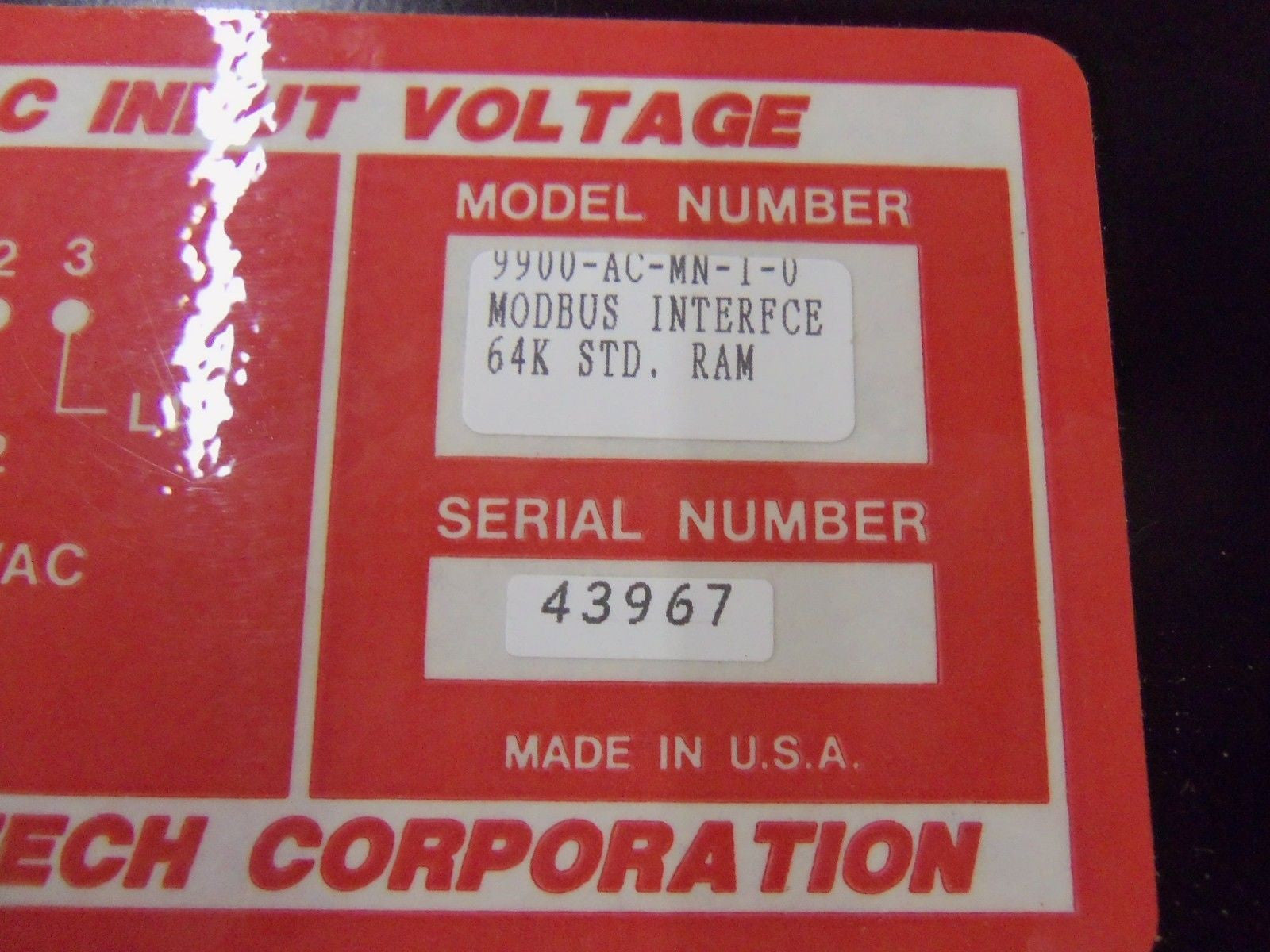 QUARTECH 9900-AC-MN-1-0 MODBUS INTERFACE *NEW NO BOX*
