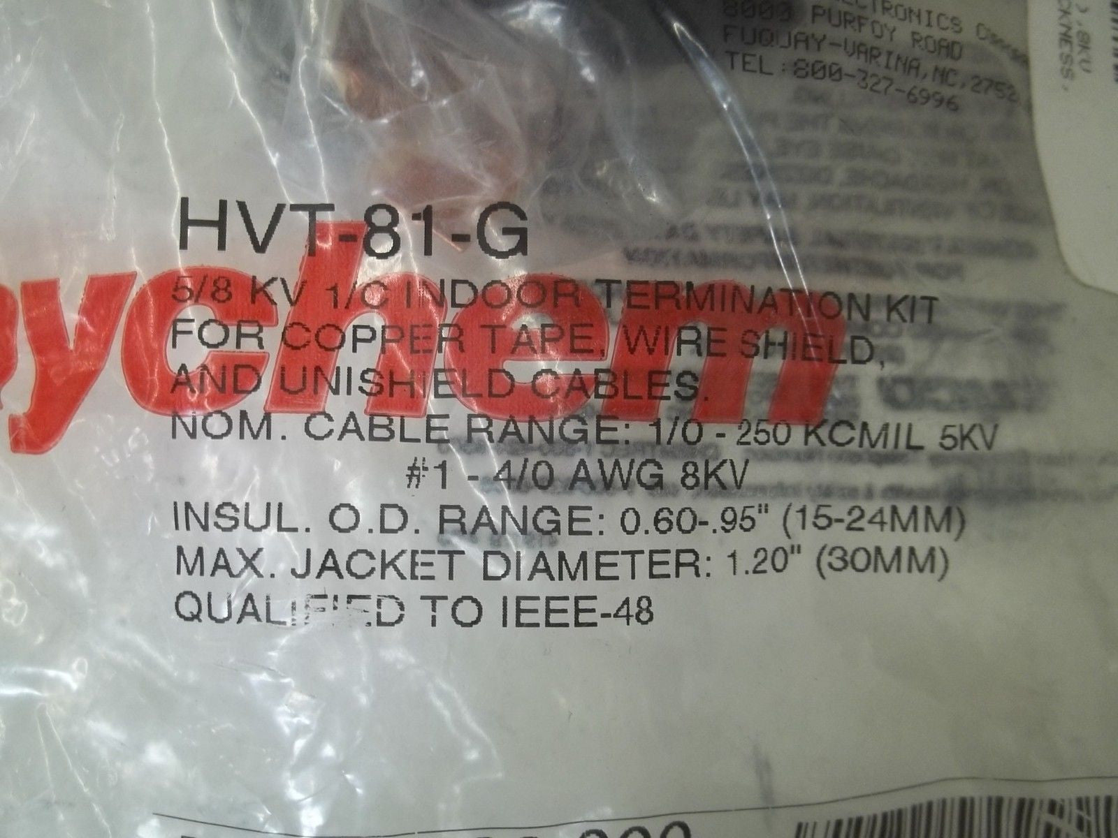 RAYCHEM HVT-81-G 5/8" KV 1/C INDOOR TERMINATION KIT *NEW IN A FACTORY BAG*