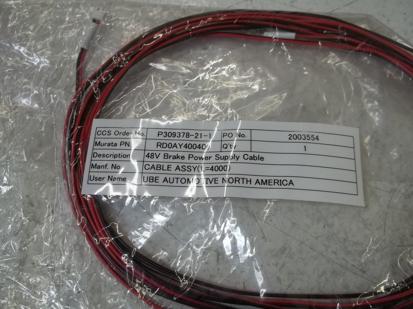 RD0AY400400 48V BRAKE POWER SUPPLY CABLE *NEW NO BOX*