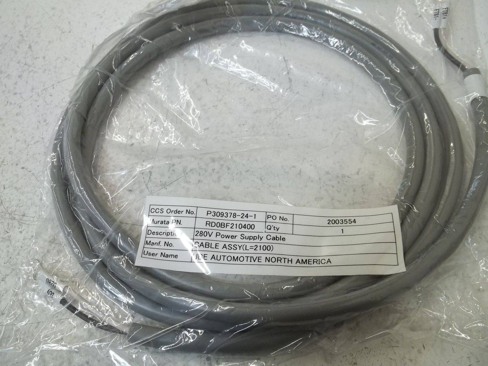 RD0BF210400 280V POWER SUPPLY CABLE *NEW NO BOX*