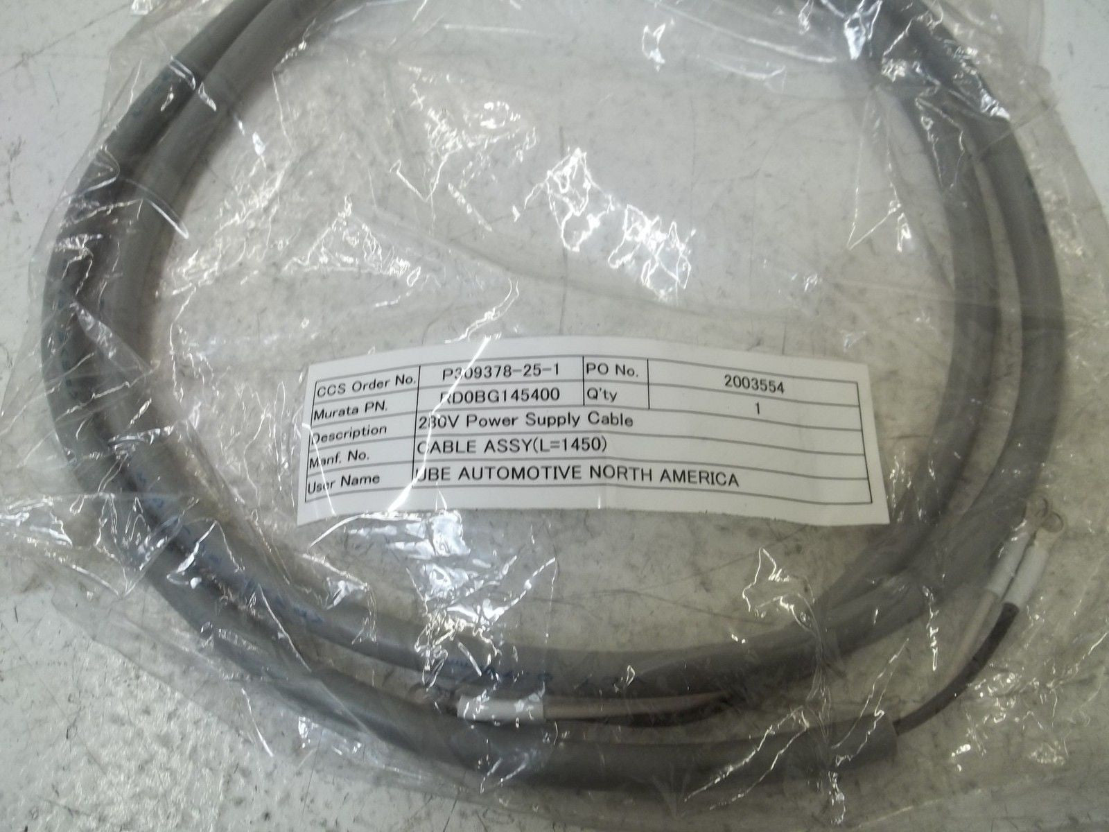 RD0BG145400 280V POWER SUPPLY CABLE *NEW NO BOX*