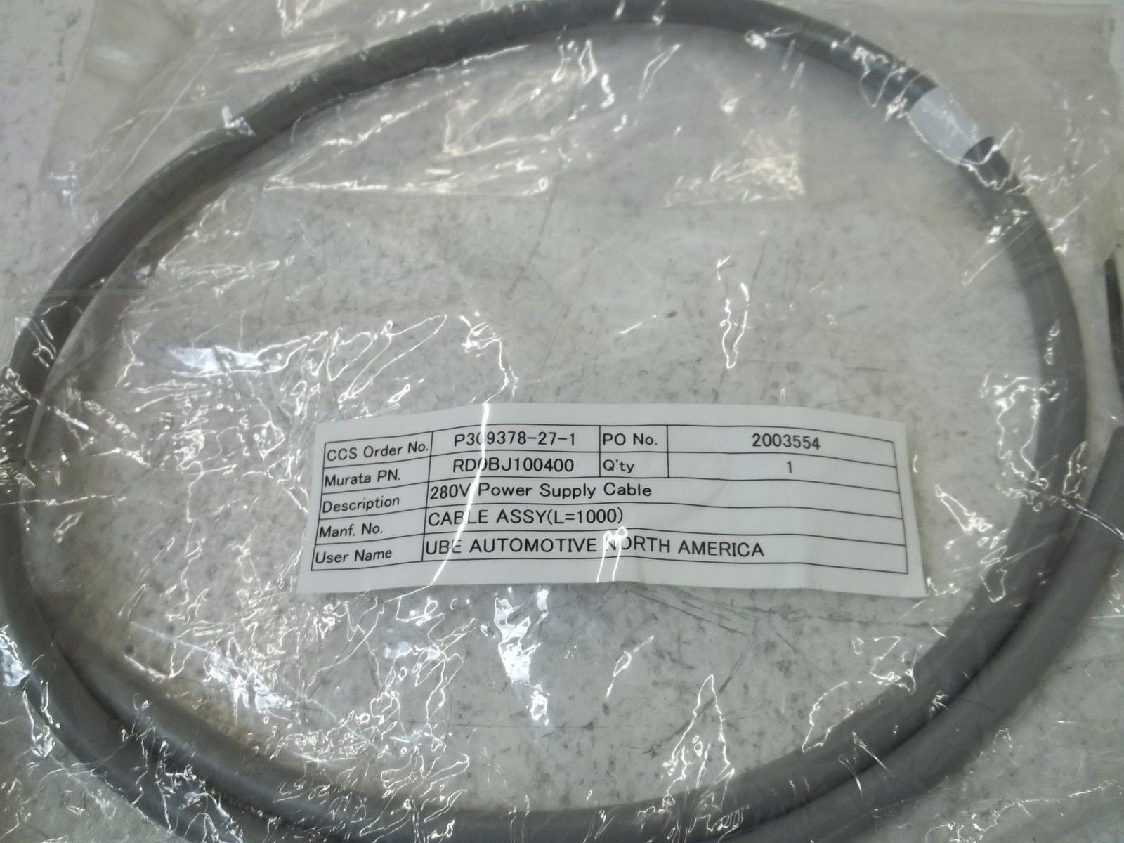 RD0BJ100400 280V POWER SUPPLY CABLE *NEW NO BOX*