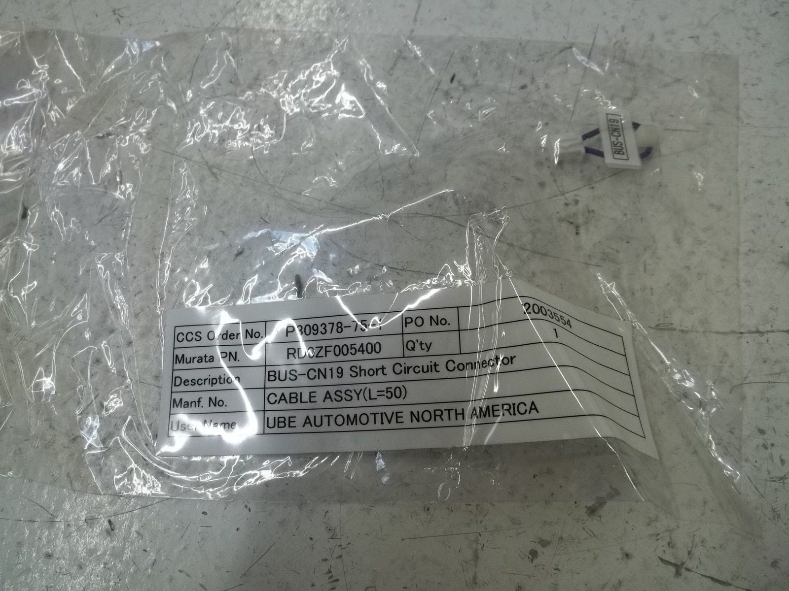 RD0ZF005400 BUS-CN19 SHORT CIRCUIT CONNECTOR *NEW NO BOX*