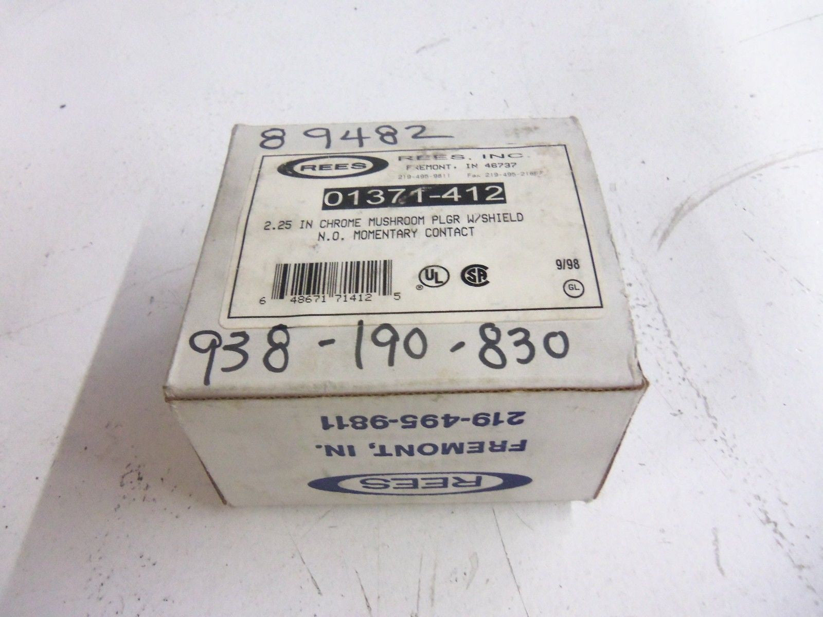 REES 01371-412 CHROME MUSHROOM PLUNGER PUSHBUTTON *NEW IN BOX*