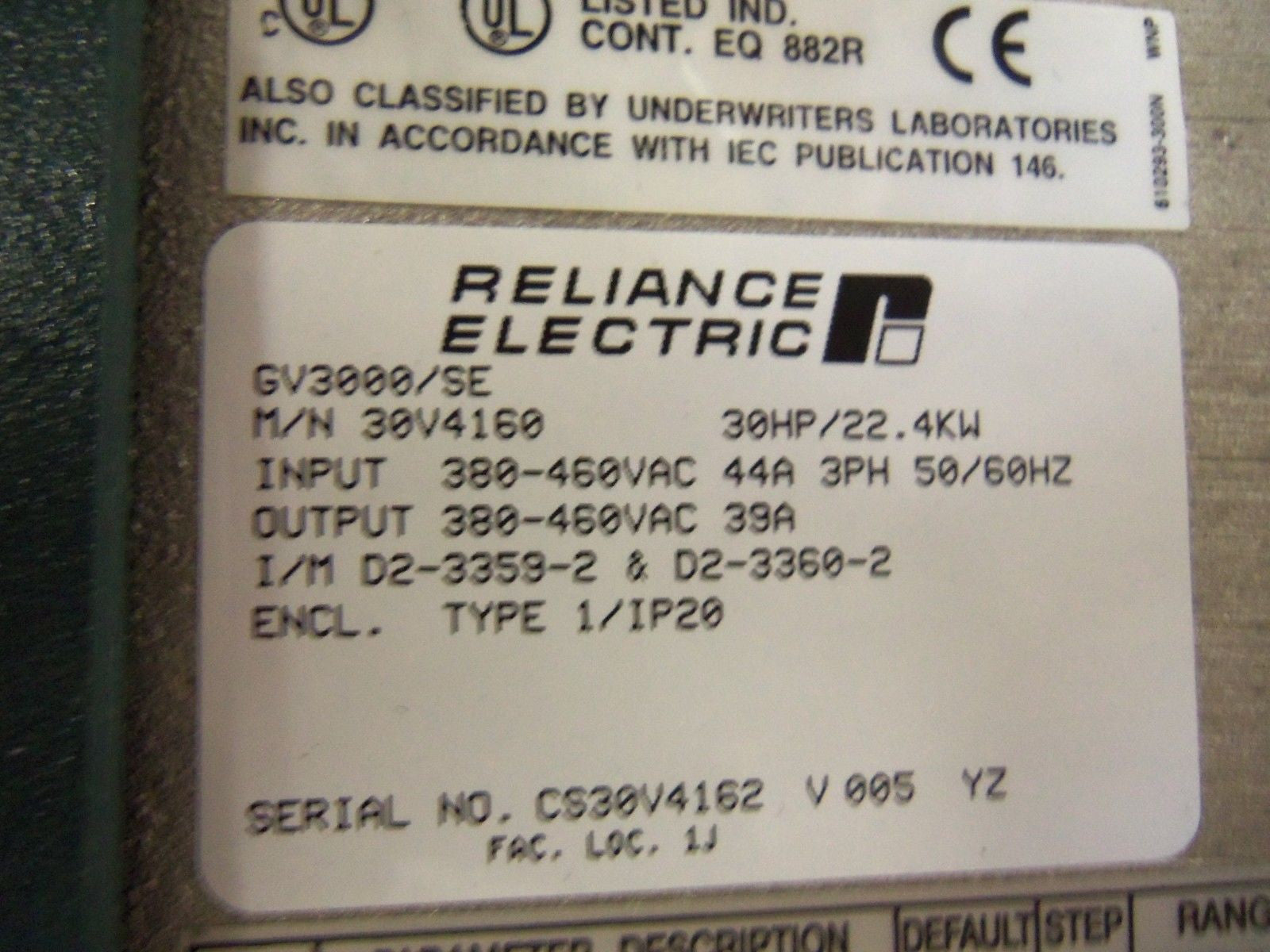RELIANCE 30V4160 AC DRIVE GV3000/SE *USED*