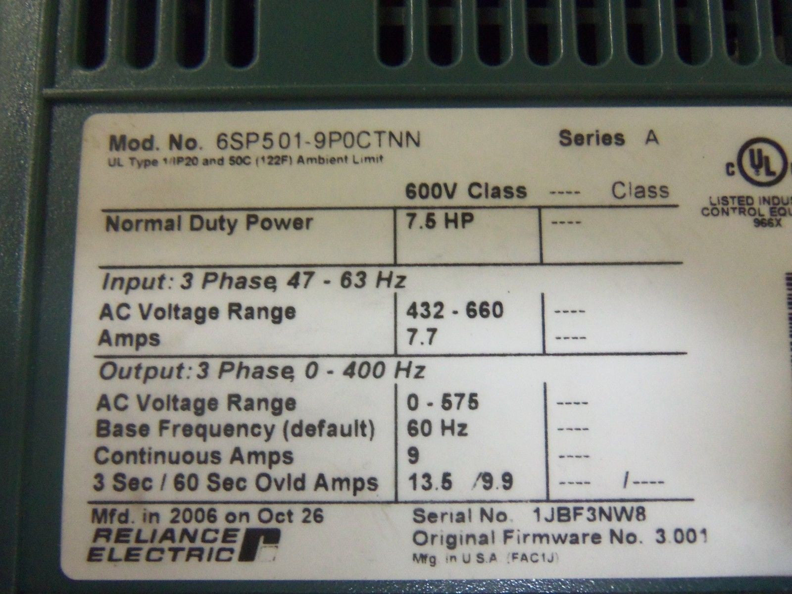 RELIANCE 6SP501-9P0CTNN *NEW IN BOX*