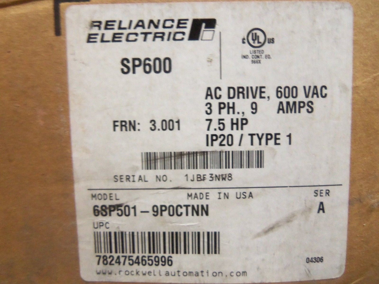 RELIANCE 6SP501-9P0CTNN *NEW IN BOX*