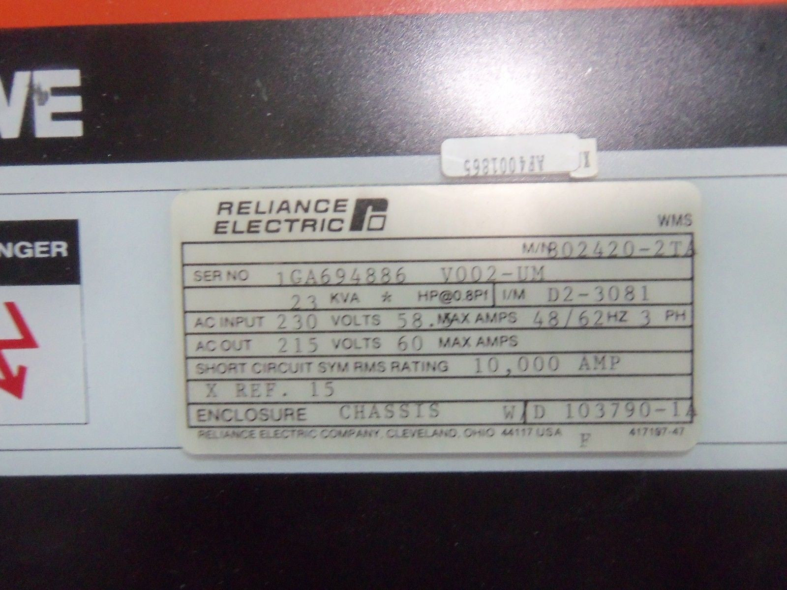 RELIANCE 802420-2TA SPINDLE DRIVE *USED*