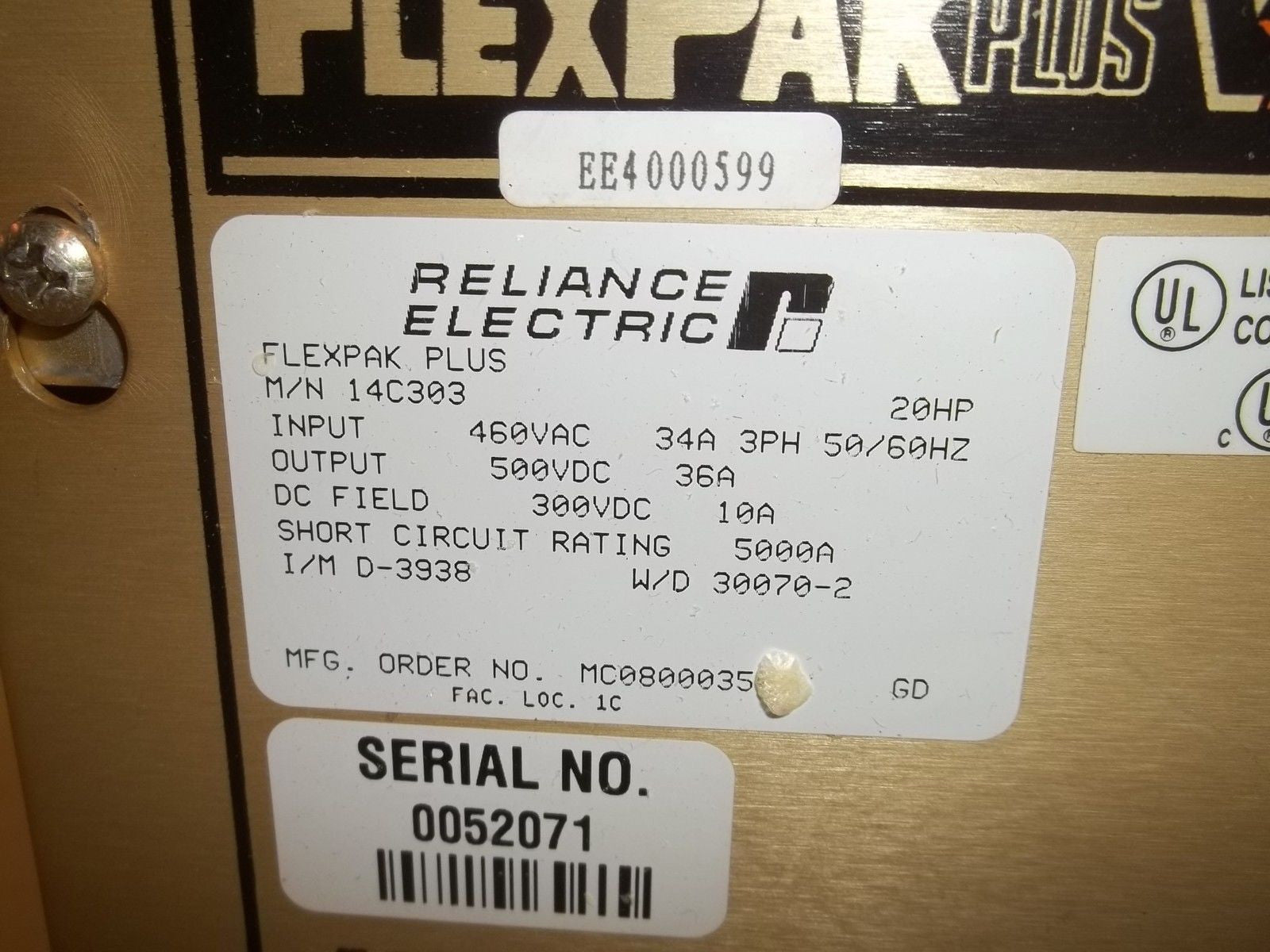 RELIANCE ELECTRIC FLEXPAK PLUS VS DRIVE 14C303 DRIVE 20HP *USED*