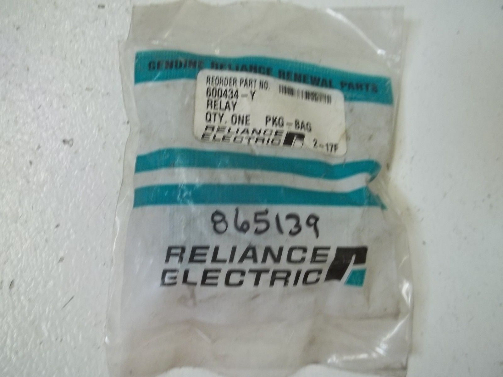 RELIANCE ELECTRIC 600434-Y RELAY *NEW IN A FACTORY BAG*