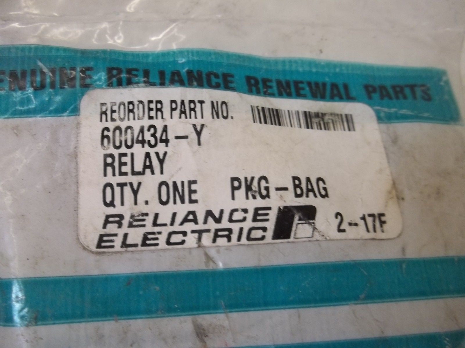 RELIANCE ELECTRIC 600434-Y RELAY *NEW IN A FACTORY BAG*