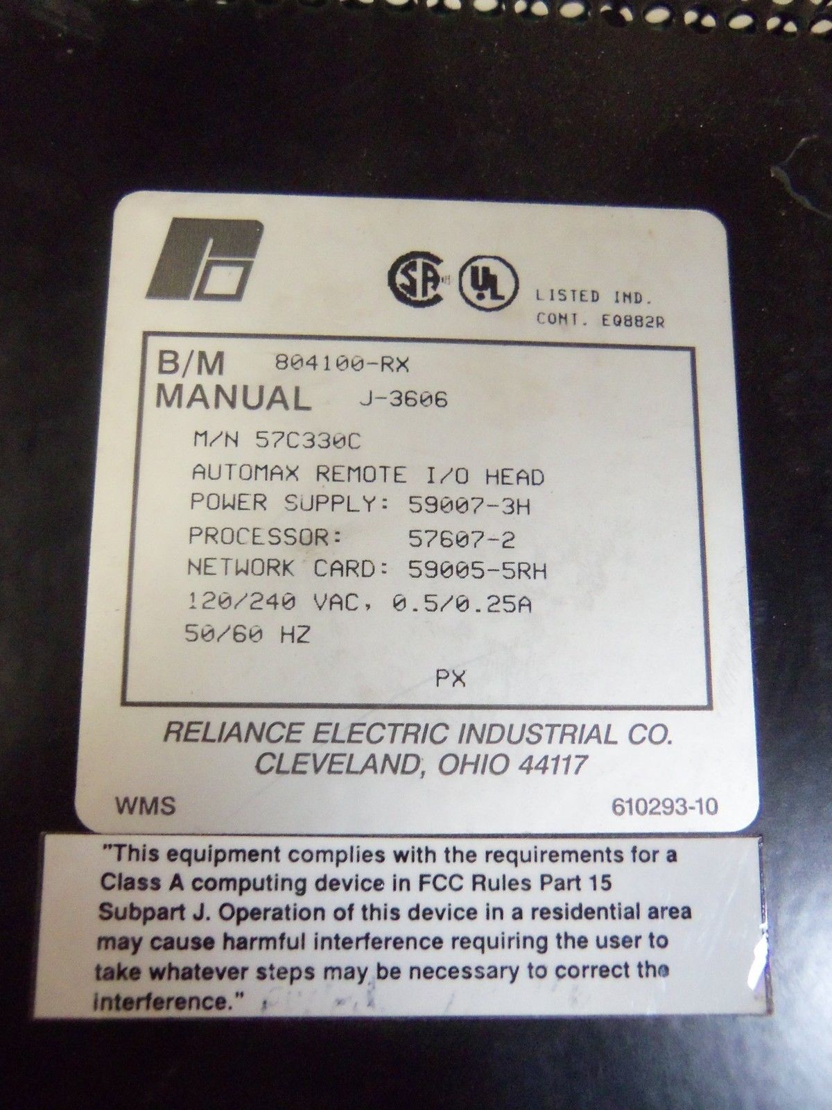 RELIANCE ELECTRIC 804100-RX *USED/REPAIRED*