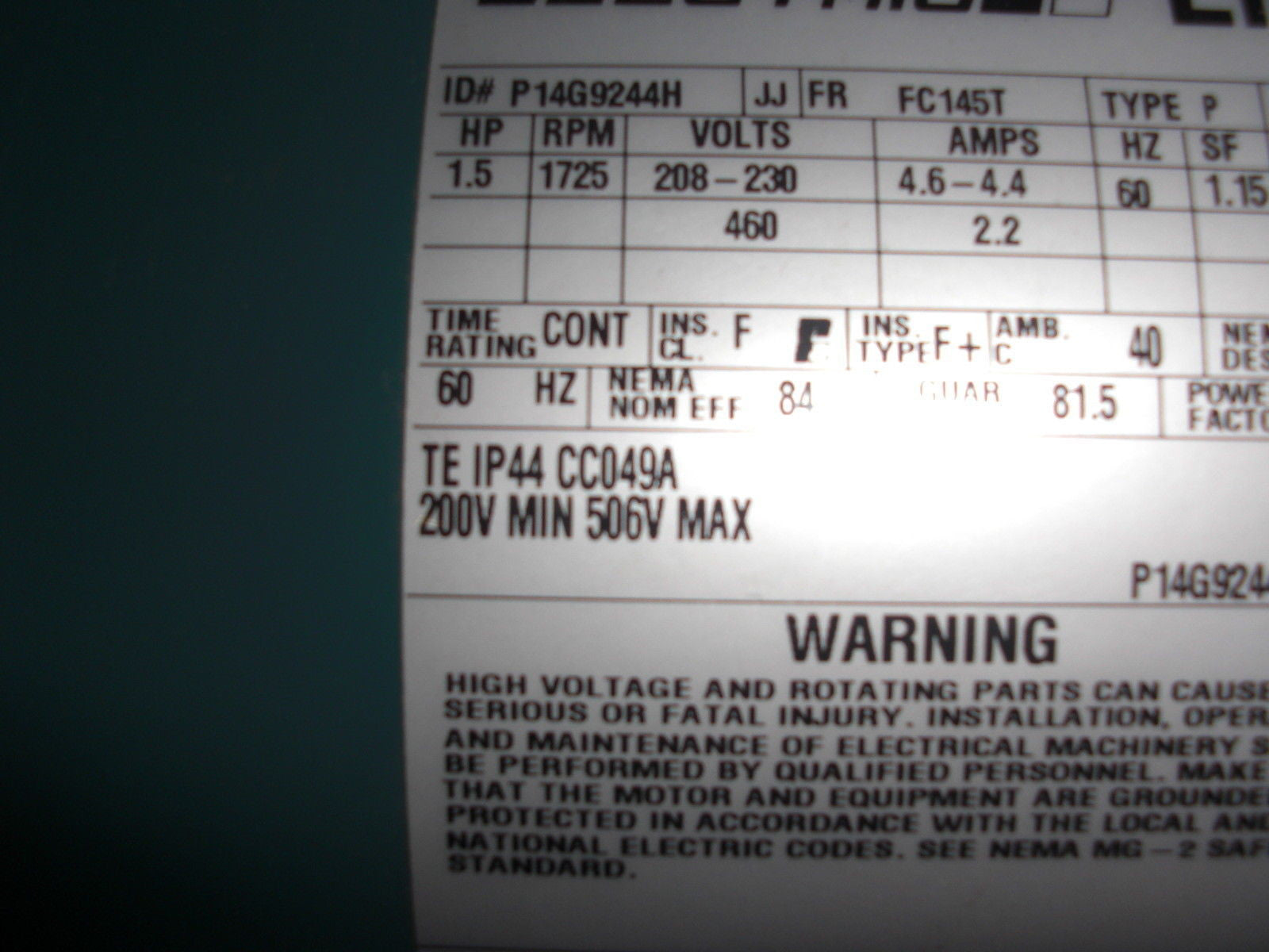 RELIANCE ELECTRIC P14G9244-15SIH *USED*
