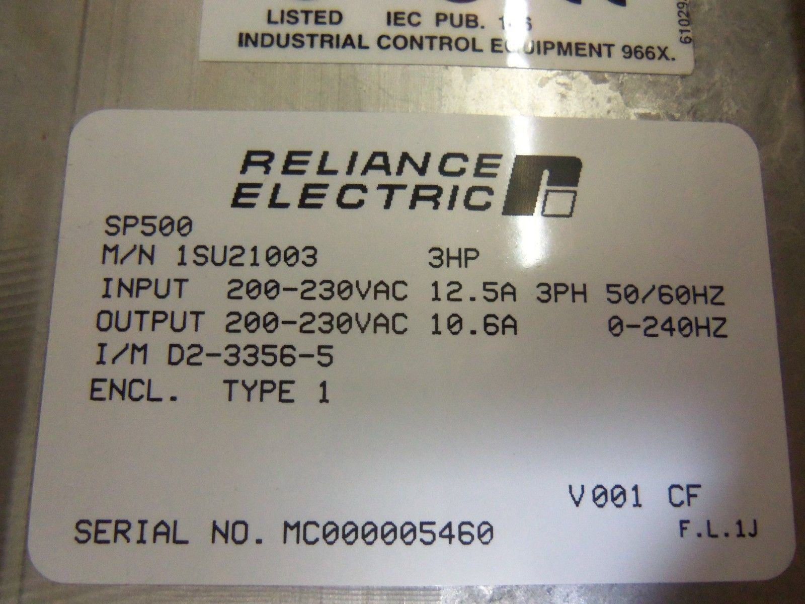RELIANCE ISU21003 SP500 AC DRIVE *USED*