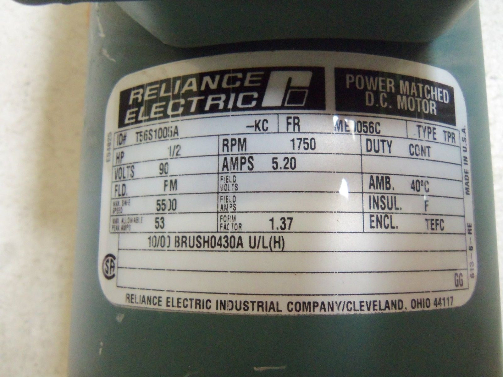 RELIANCE T56S1005A MOTOR *USED*