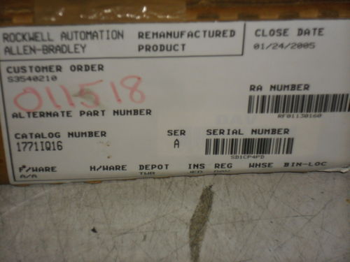 ALLEN BRADLEY 1771-IQ16 SER. A ISOLATED INPUT MODULE(REMANUFACTURED)*NEW IN BOX*