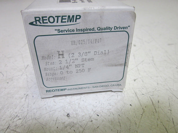 REOTEMP MODEL H THERMOMETERS 0-250F 2-1/2" STEM *NEW IN BOX*