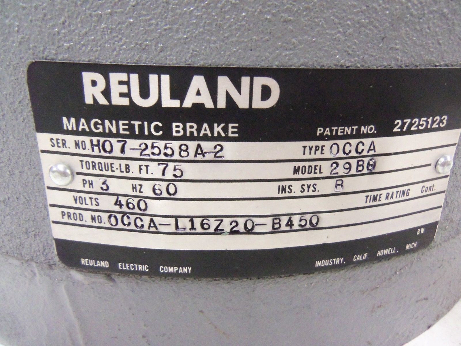 REULAND MODEL 29B0  OCCA  L16Z20-B450 MAGNETIC BRAKE *NEW NO BOX*