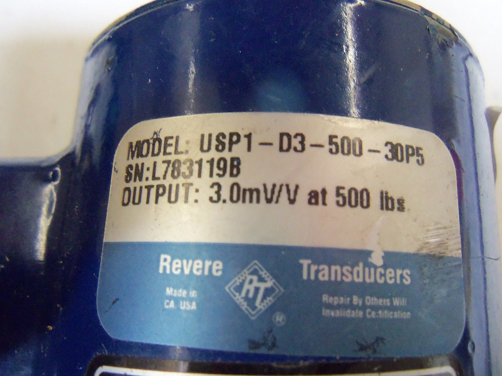 REVERE TRANSDUCERS USP1-D3-500-30P5 LOAD CELL 500lbs *USED*